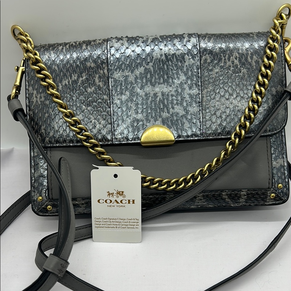 Coach Snakeskin Gray and Gold Chain Shoulder Bag